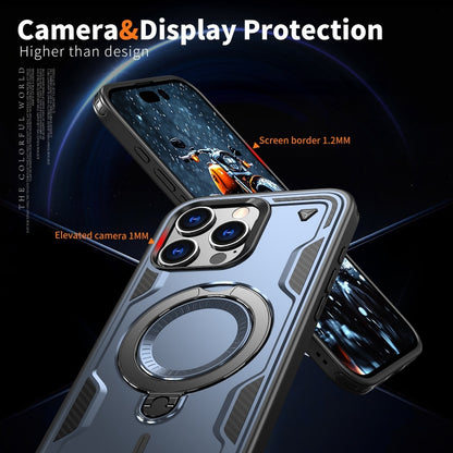 For iPhone 16 Pro Max PC Hybrid TPU Armor MagSafe Ring Holder Phone Case(Blue) by buy2fix