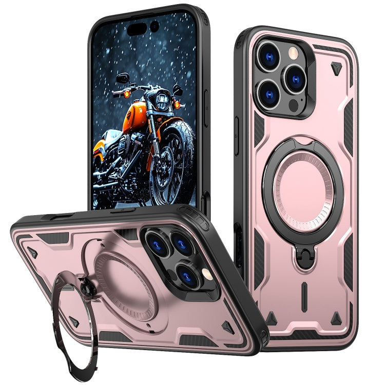 For iPhone 16 Pro Max PC Hybrid TPU Armor MagSafe Ring Holder Phone Case(Rose Gold) by buy2fix