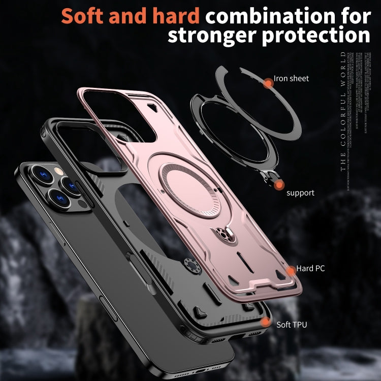 For iPhone 16 Pro Max PC Hybrid TPU Armor MagSafe Ring Holder Phone Case(Rose Gold) by buy2fix