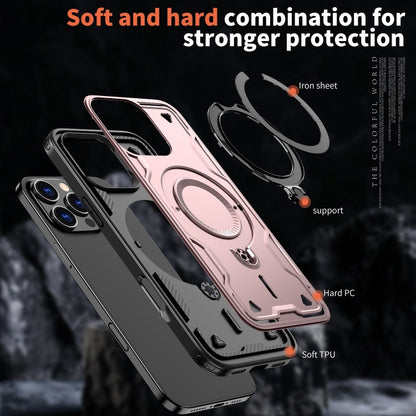 For iPhone 16 Pro Max PC Hybrid TPU Armor MagSafe Ring Holder Phone Case(Rose Gold) by buy2fix