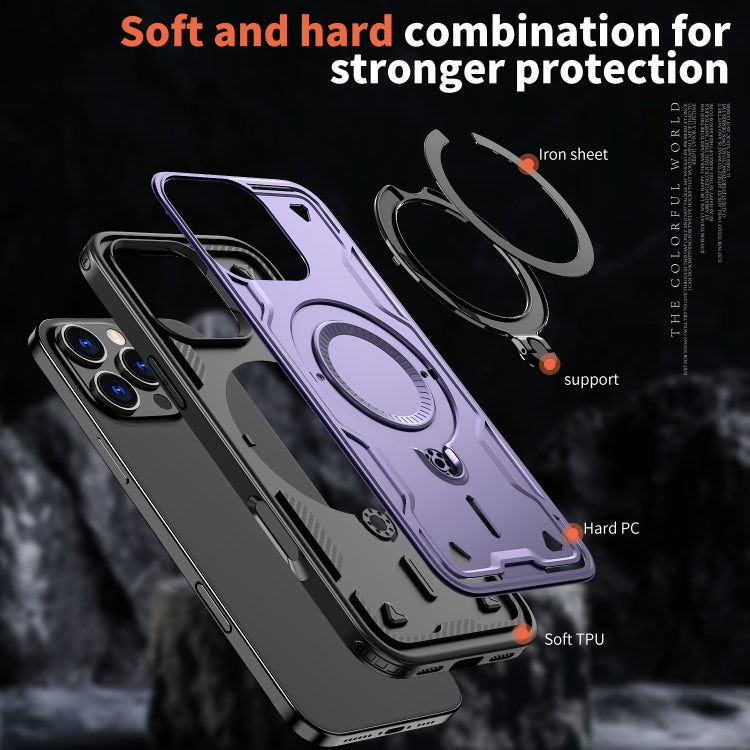 For iPhone 16 Pro Max PC Hybrid TPU Armor MagSafe Ring Holder Phone Case(Purple) by buy2fix
