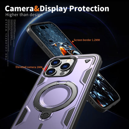 For iPhone 16 Pro Max PC Hybrid TPU Armor MagSafe Ring Holder Phone Case(Purple) by buy2fix