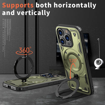 For iPhone 16 Pro PC Hybrid TPU Armor MagSafe Ring Holder Phone Case(Olive Green) by buy2fix