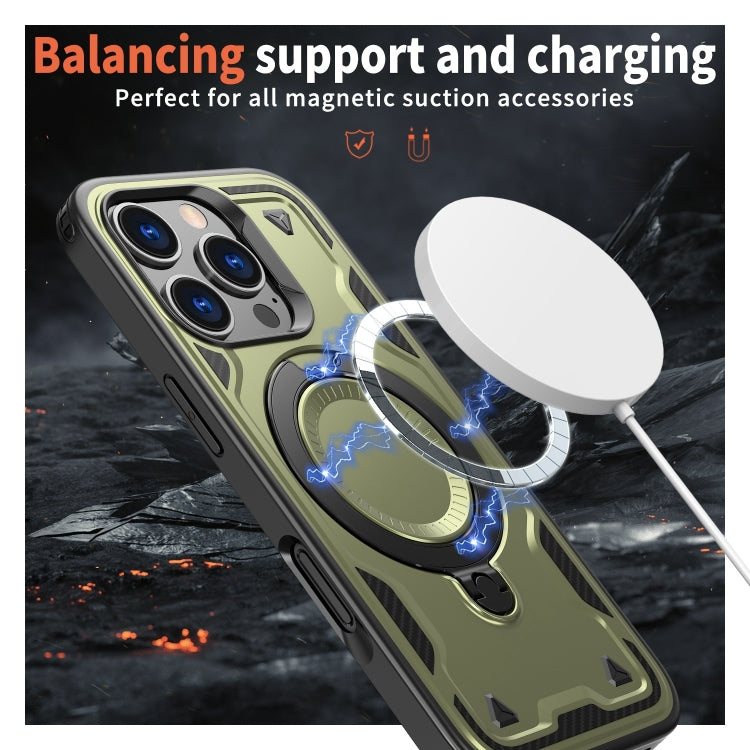 For iPhone 16 Pro PC Hybrid TPU Armor MagSafe Ring Holder Phone Case(Olive Green) by buy2fix