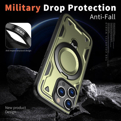 For iPhone 16 Pro PC Hybrid TPU Armor MagSafe Ring Holder Phone Case(Olive Green) by buy2fix