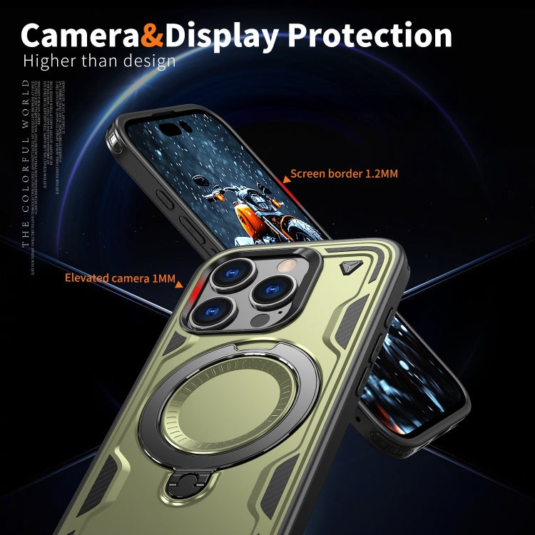 For iPhone 16 Pro PC Hybrid TPU Armor MagSafe Ring Holder Phone Case(Olive Green) by buy2fix