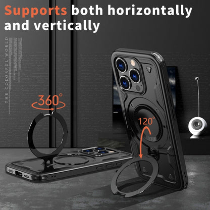 For iPhone 16 Pro PC Hybrid TPU Armor MagSafe Ring Holder Phone Case(Black) by buy2fix