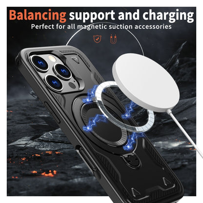 For iPhone 16 Pro PC Hybrid TPU Armor MagSafe Ring Holder Phone Case(Black) by buy2fix
