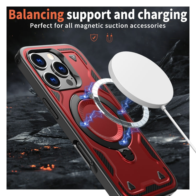 For iPhone 16 Pro PC Hybrid TPU Armor MagSafe Ring Holder Phone Case(Red) by buy2fix