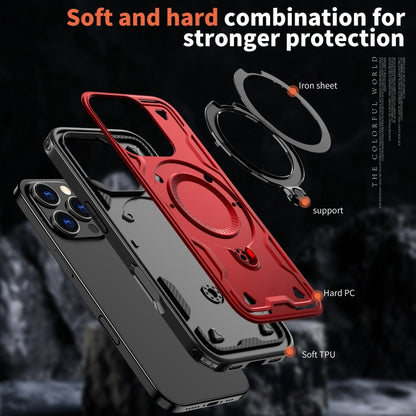 For iPhone 16 Pro PC Hybrid TPU Armor MagSafe Ring Holder Phone Case(Red) by buy2fix