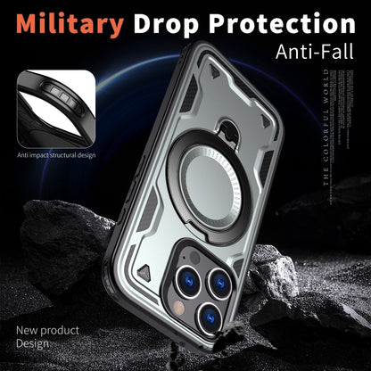 For iPhone 16 Pro PC Hybrid TPU Armor MagSafe Ring Holder Phone Case(Grey) by buy2fix