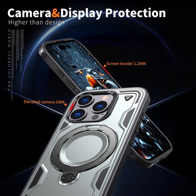For iPhone 16 Pro PC Hybrid TPU Armor MagSafe Ring Holder Phone Case(Grey) by buy2fix
