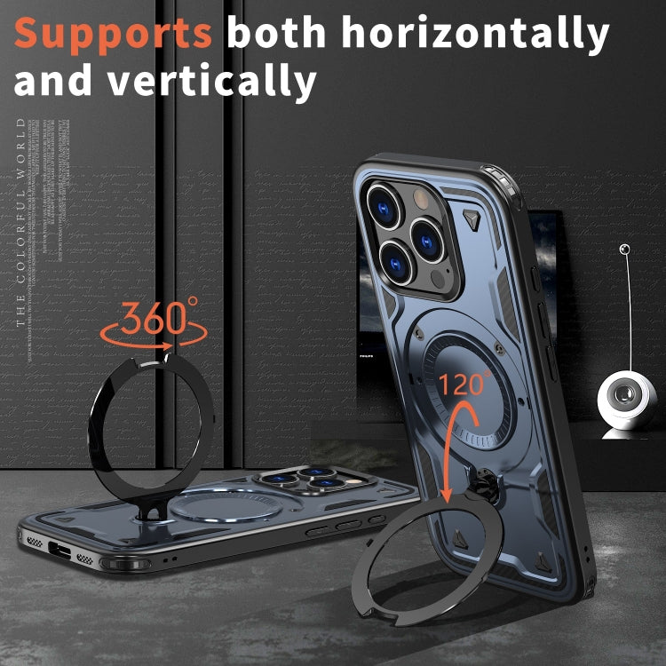 For iPhone 16 Pro PC Hybrid TPU Armor MagSafe Ring Holder Phone Case(Blue) by buy2fix