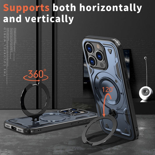 For iPhone 16 Pro PC Hybrid TPU Armor MagSafe Ring Holder Phone Case(Blue) by buy2fix