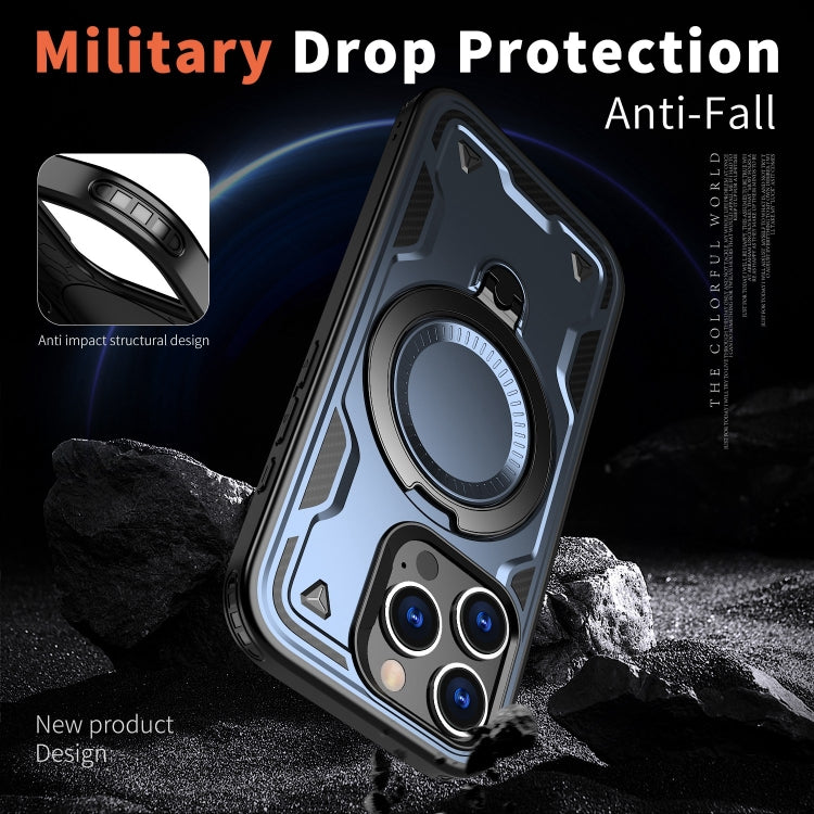 For iPhone 16 Pro PC Hybrid TPU Armor MagSafe Ring Holder Phone Case(Blue) by buy2fix