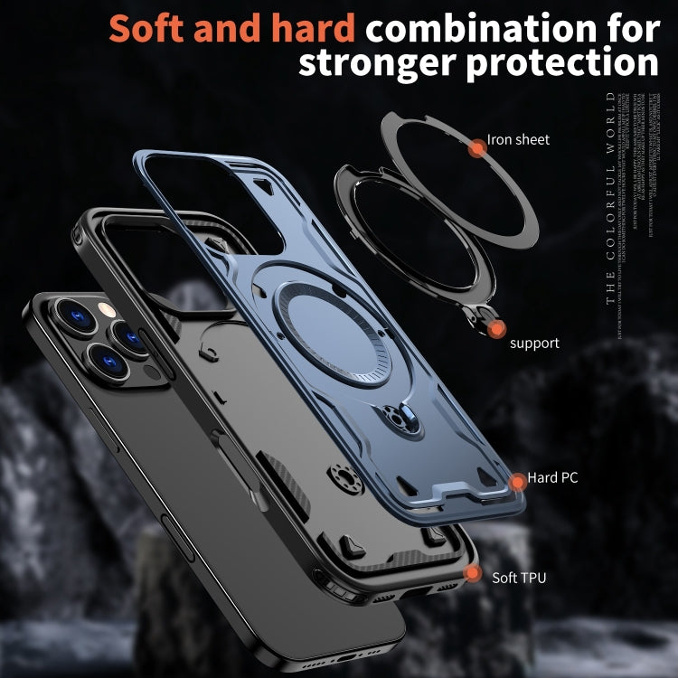 For iPhone 16 Pro PC Hybrid TPU Armor MagSafe Ring Holder Phone Case(Blue) by buy2fix