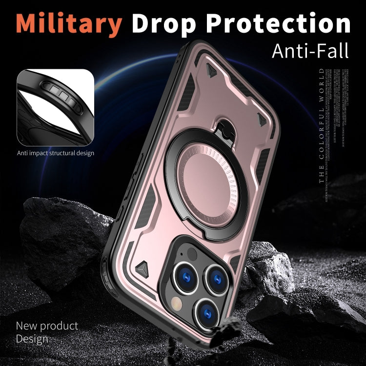 For iPhone 16 Pro PC Hybrid TPU Armor MagSafe Ring Holder Phone Case(Rose Gold) by buy2fix