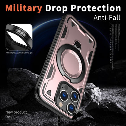 For iPhone 16 Pro PC Hybrid TPU Armor MagSafe Ring Holder Phone Case(Rose Gold) by buy2fix