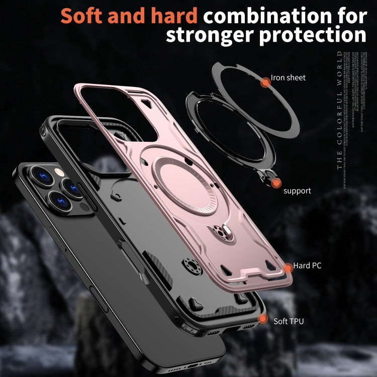 For iPhone 16 Pro PC Hybrid TPU Armor MagSafe Ring Holder Phone Case(Rose Gold) by buy2fix