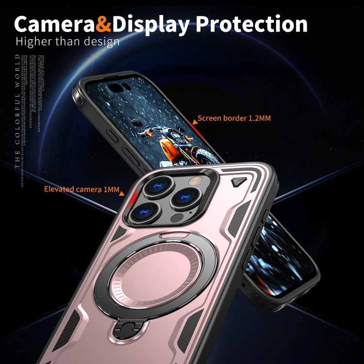 For iPhone 16 Pro PC Hybrid TPU Armor MagSafe Ring Holder Phone Case(Rose Gold) by buy2fix