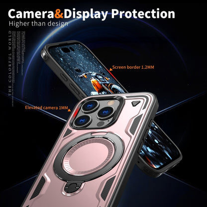 For iPhone 16 Pro PC Hybrid TPU Armor MagSafe Ring Holder Phone Case(Rose Gold) by buy2fix