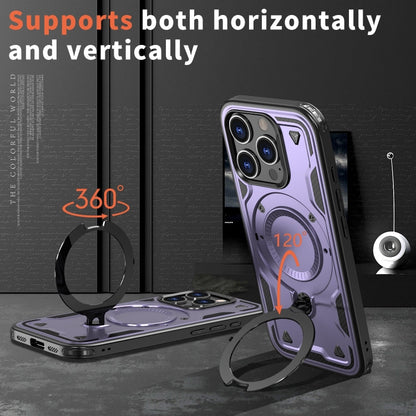 For iPhone 16 Pro PC Hybrid TPU Armor MagSafe Ring Holder Phone Case(Purple) by buy2fix