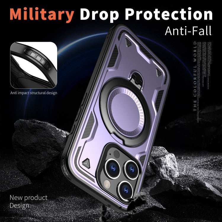 For iPhone 16 Pro PC Hybrid TPU Armor MagSafe Ring Holder Phone Case(Purple) by buy2fix