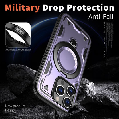For iPhone 16 Pro PC Hybrid TPU Armor MagSafe Ring Holder Phone Case(Purple) by buy2fix