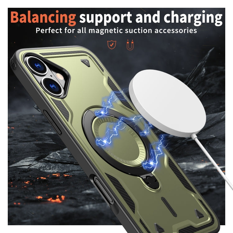 For iPhone 16 Plus PC Hybrid TPU Armor MagSafe Ring Holder Phone Case(Olive Green) - iPhone 16 Plus Cases by buy2fix | Online Shopping UK | buy2fix