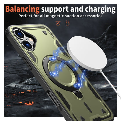 For iPhone 16 Plus PC Hybrid TPU Armor MagSafe Ring Holder Phone Case(Olive Green) - iPhone 16 Plus Cases by buy2fix | Online Shopping UK | buy2fix