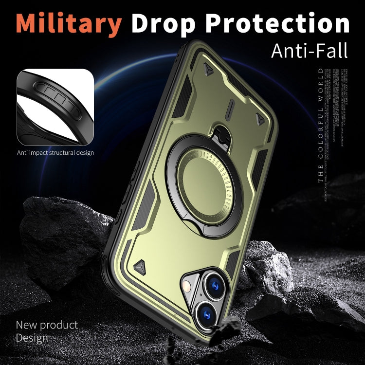 For iPhone 16 Plus PC Hybrid TPU Armor MagSafe Ring Holder Phone Case(Olive Green) - iPhone 16 Plus Cases by buy2fix | Online Shopping UK | buy2fix