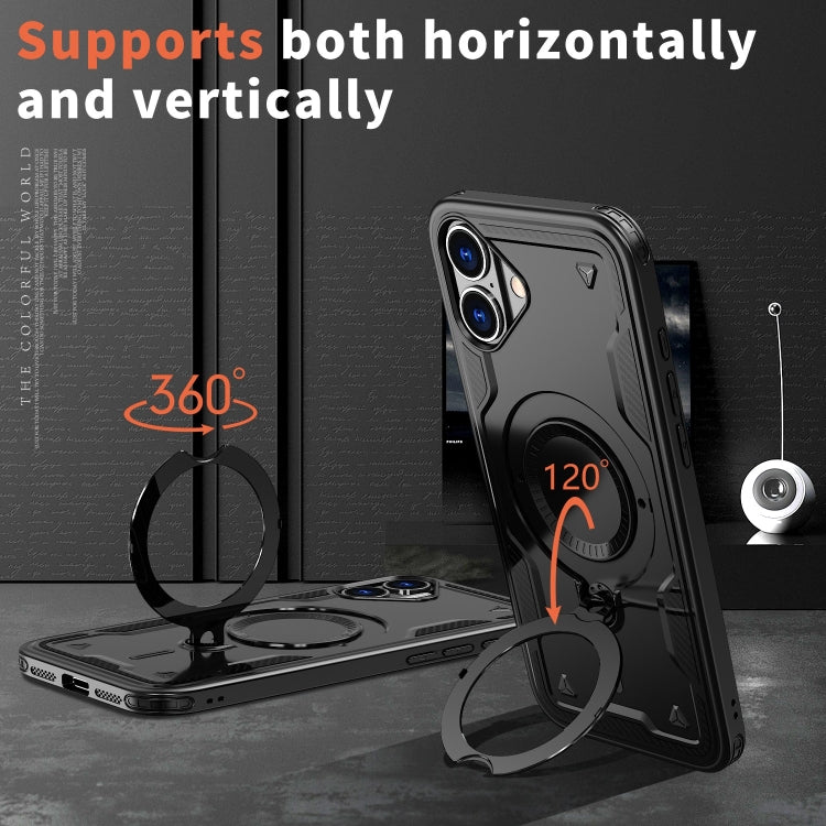 For iPhone 16 Plus PC Hybrid TPU Armor MagSafe Ring Holder Phone Case(Black) - iPhone 16 Plus Cases by buy2fix | Online Shopping UK | buy2fix