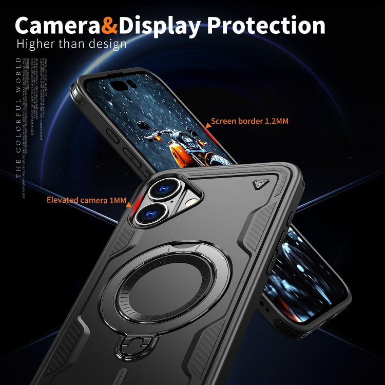 For iPhone 16 Plus PC Hybrid TPU Armor MagSafe Ring Holder Phone Case(Black) - iPhone 16 Plus Cases by buy2fix | Online Shopping UK | buy2fix