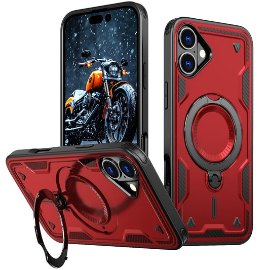 For iPhone 16 Plus PC Hybrid TPU Armor MagSafe Ring Holder Phone Case(Red) - iPhone 16 Plus Cases by buy2fix | Online Shopping UK | buy2fix