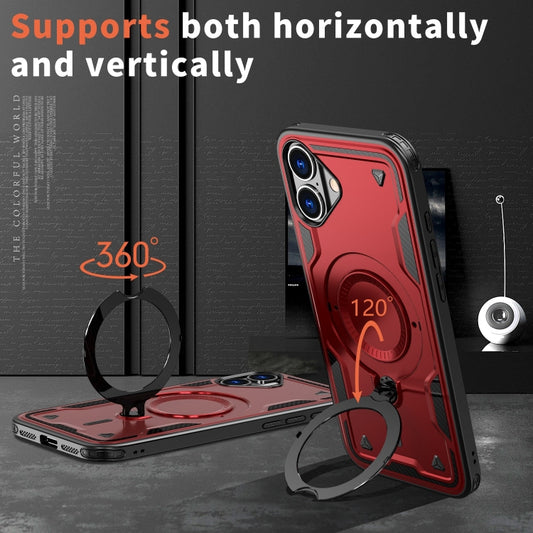 For iPhone 16 Plus PC Hybrid TPU Armor MagSafe Ring Holder Phone Case(Red) - iPhone 16 Plus Cases by buy2fix | Online Shopping UK | buy2fix