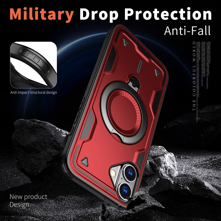 For iPhone 16 Plus PC Hybrid TPU Armor MagSafe Ring Holder Phone Case(Red) - iPhone 16 Plus Cases by buy2fix | Online Shopping UK | buy2fix