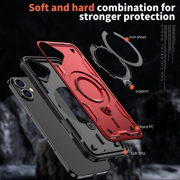 For iPhone 16 Plus PC Hybrid TPU Armor MagSafe Ring Holder Phone Case(Red) - iPhone 16 Plus Cases by buy2fix | Online Shopping UK | buy2fix