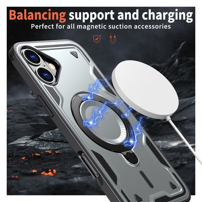 For iPhone 16 Plus PC Hybrid TPU Armor MagSafe Ring Holder Phone Case(Grey) - iPhone 16 Plus Cases by buy2fix | Online Shopping UK | buy2fix