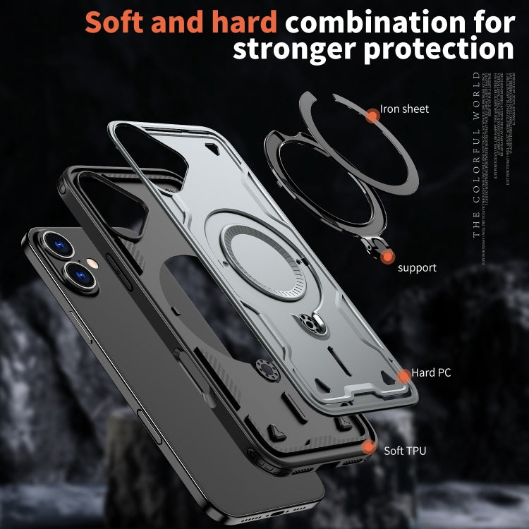 For iPhone 16 Plus PC Hybrid TPU Armor MagSafe Ring Holder Phone Case(Grey) - iPhone 16 Plus Cases by buy2fix | Online Shopping UK | buy2fix
