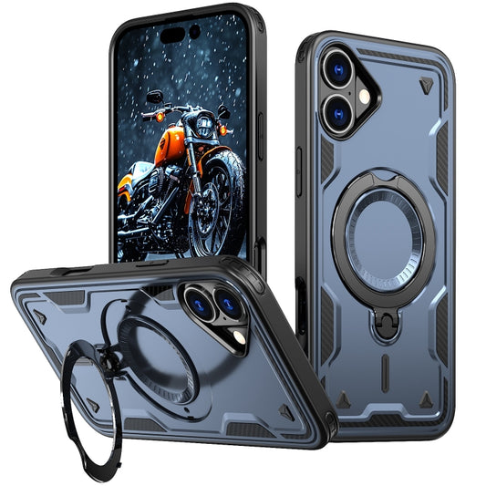 For iPhone 16 Plus PC Hybrid TPU Armor MagSafe Ring Holder Phone Case(Blue) - iPhone 16 Plus Cases by buy2fix | Online Shopping UK | buy2fix