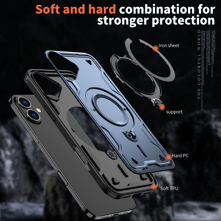 For iPhone 16 Plus PC Hybrid TPU Armor MagSafe Ring Holder Phone Case(Blue) - iPhone 16 Plus Cases by buy2fix | Online Shopping UK | buy2fix