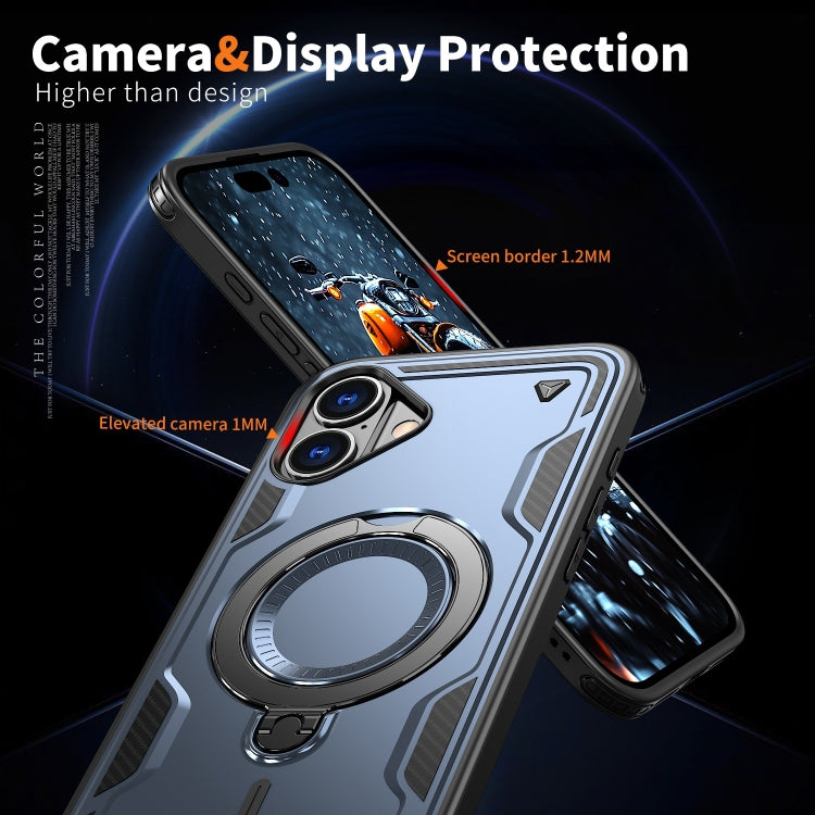 For iPhone 16 Plus PC Hybrid TPU Armor MagSafe Ring Holder Phone Case(Blue) - iPhone 16 Plus Cases by buy2fix | Online Shopping UK | buy2fix