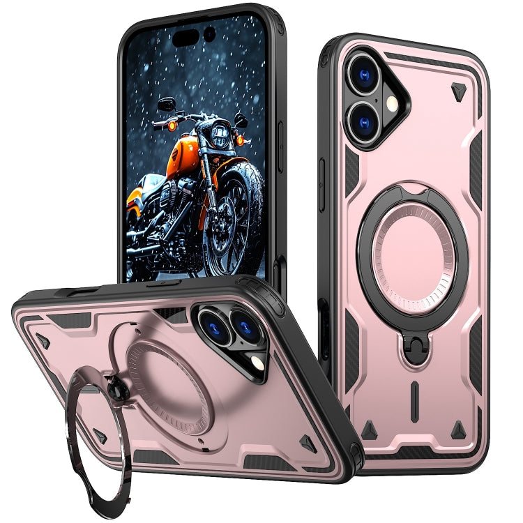 For iPhone 16 Plus PC Hybrid TPU Armor MagSafe Ring Holder Phone Case(Rose Gold) - iPhone 16 Plus Cases by buy2fix | Online Shopping UK | buy2fix