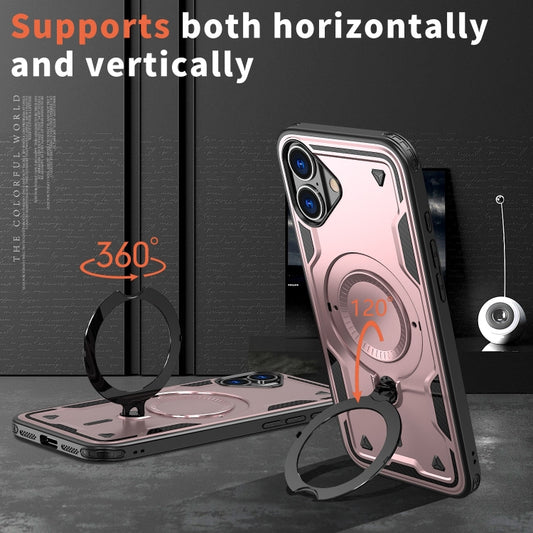For iPhone 16 Plus PC Hybrid TPU Armor MagSafe Ring Holder Phone Case(Rose Gold) - iPhone 16 Plus Cases by buy2fix | Online Shopping UK | buy2fix