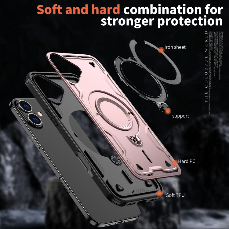 For iPhone 16 Plus PC Hybrid TPU Armor MagSafe Ring Holder Phone Case(Rose Gold) - iPhone 16 Plus Cases by buy2fix | Online Shopping UK | buy2fix