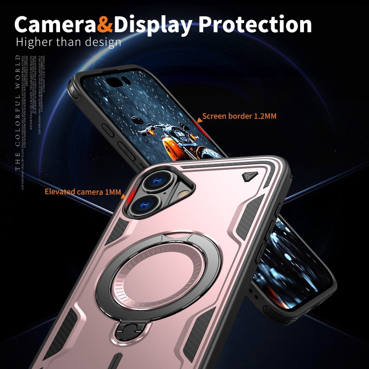 For iPhone 16 Plus PC Hybrid TPU Armor MagSafe Ring Holder Phone Case(Rose Gold) - iPhone 16 Plus Cases by buy2fix | Online Shopping UK | buy2fix