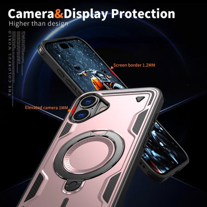 For iPhone 16 Plus PC Hybrid TPU Armor MagSafe Ring Holder Phone Case(Rose Gold) - iPhone 16 Plus Cases by buy2fix | Online Shopping UK | buy2fix