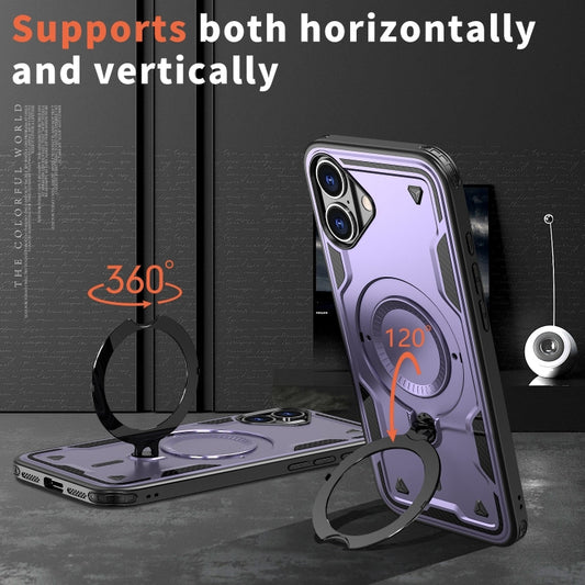 For iPhone 16 Plus PC Hybrid TPU Armor MagSafe Ring Holder Phone Case(Purple) - iPhone 16 Plus Cases by buy2fix | Online Shopping UK | buy2fix
