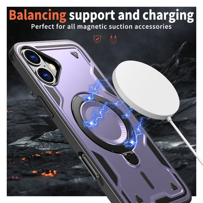 For iPhone 16 Plus PC Hybrid TPU Armor MagSafe Ring Holder Phone Case(Purple) - iPhone 16 Plus Cases by buy2fix | Online Shopping UK | buy2fix