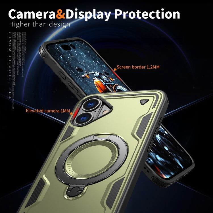 For iPhone 16 PC Hybrid TPU Armor MagSafe Ring Holder Phone Case(Olive Green) - iPhone 16 Cases by buy2fix | Online Shopping UK | buy2fix